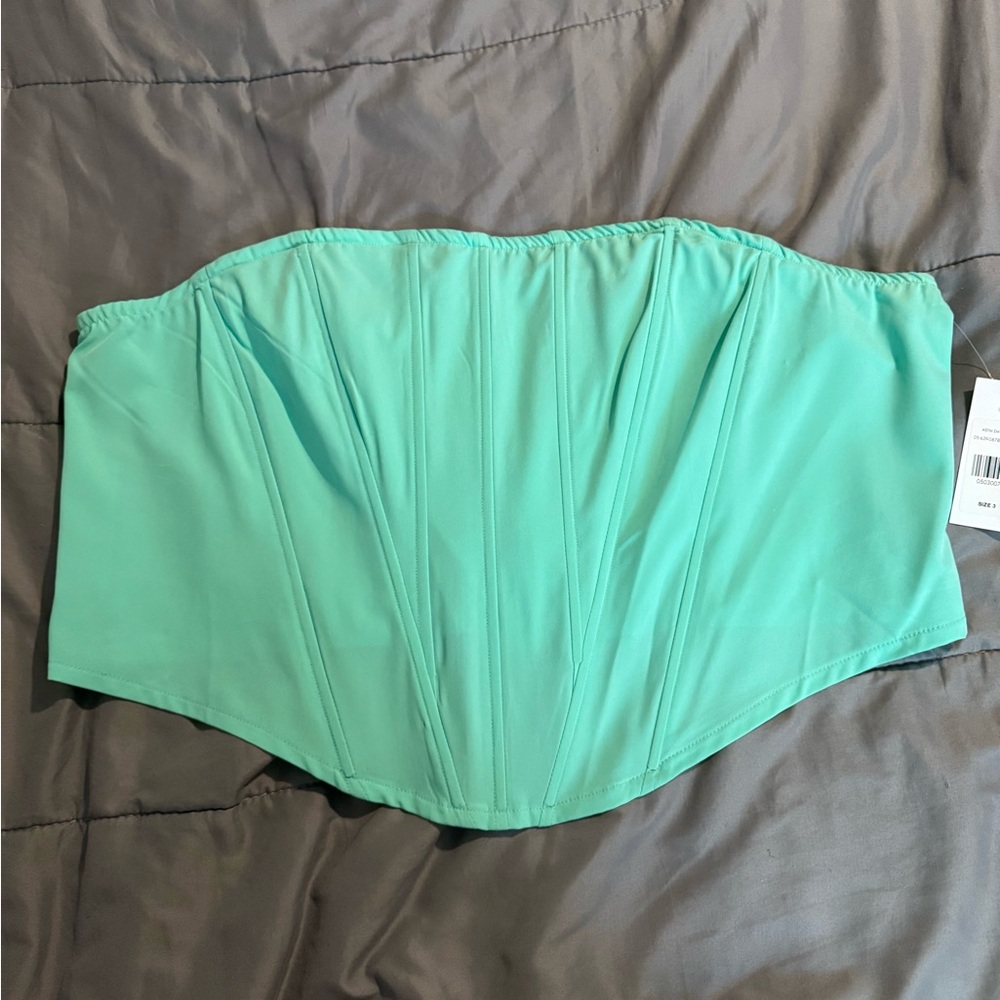 Mint Green Strapless Ribbed Corset Top